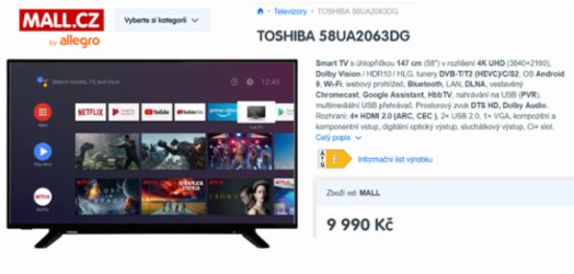 TV Smart 4k Toshiba 58" s vadou